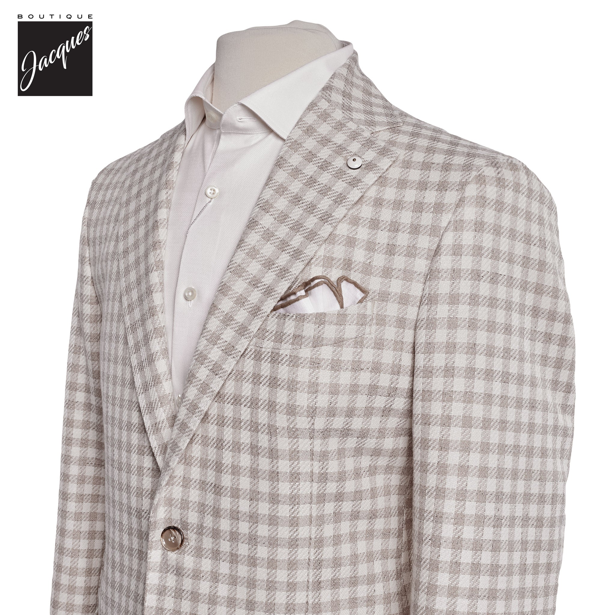 Oatmeal Check Cotton Contemporary Fit Sport Jacket - L.B.M 1911