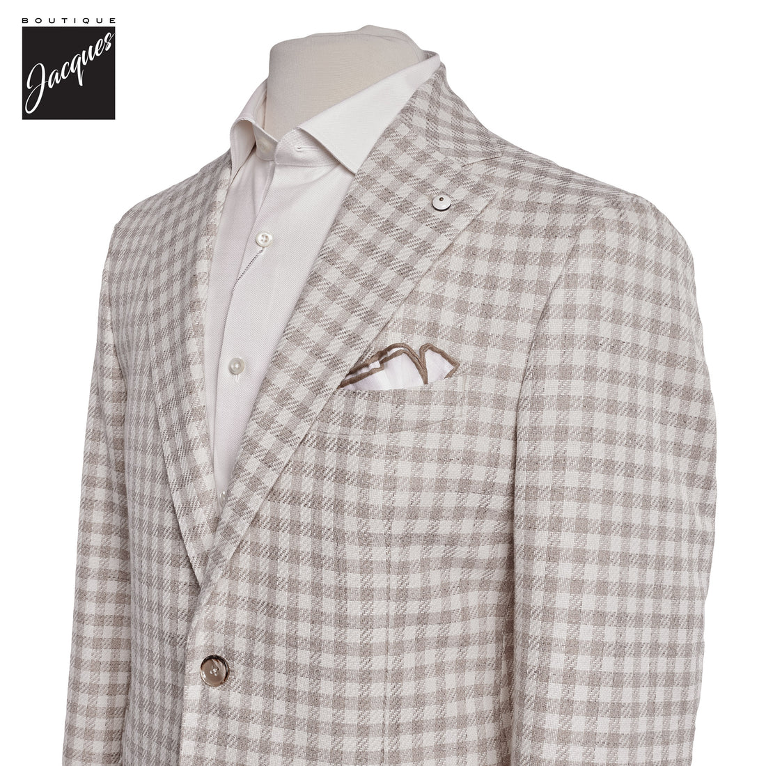 Oatmeal Check Cotton Contemporary Fit Sport Jacket - L.B.M 1911