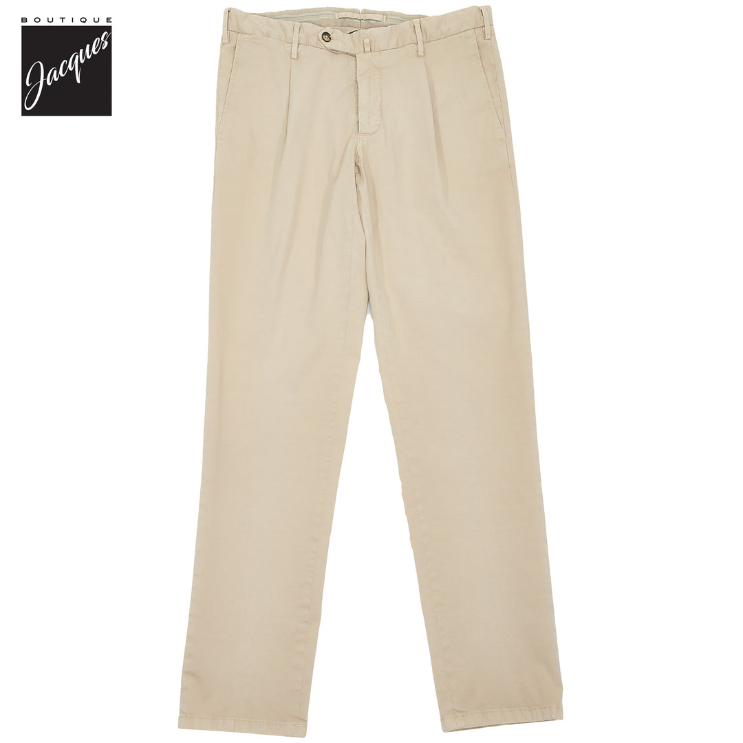 Sandy Beige Garment-Dyed Cotton-Stretch Modern Fit Michael Dress Pant - L.B.M. 1911