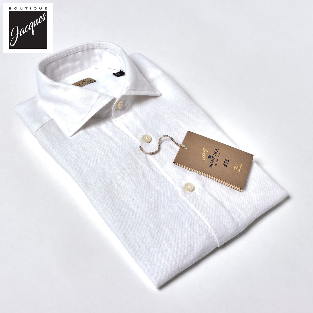 White Garment-Dyed Linen Modern Fit Casual Shirt - SONRISA