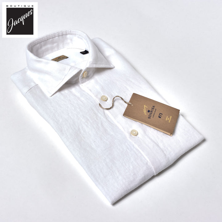 White Garment-Dyed Linen Modern Fit Casual Shirt - SONRISA