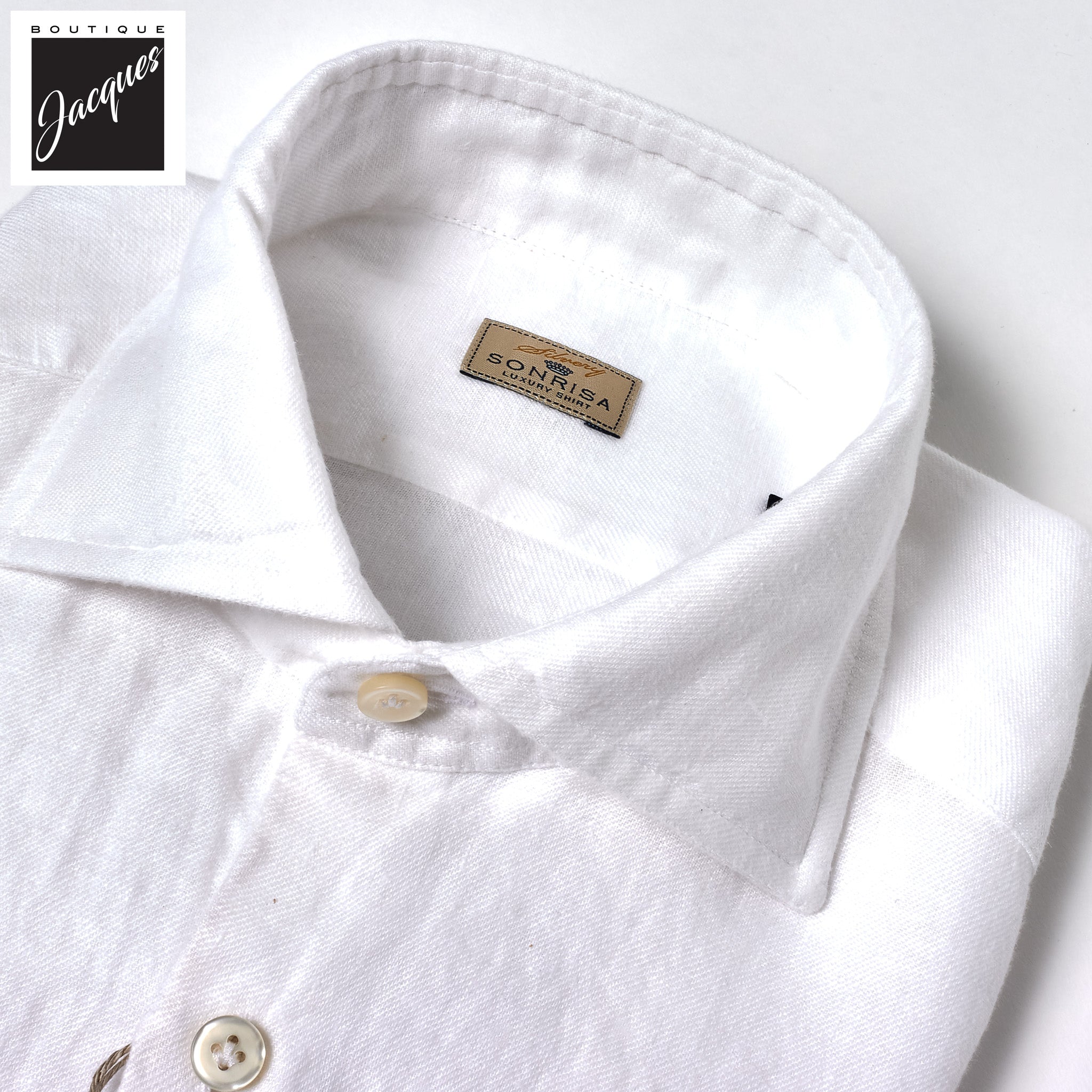 White Garment-Dyed Linen Modern Fit Casual Shirt - SONRISA - Boutique Jacques International