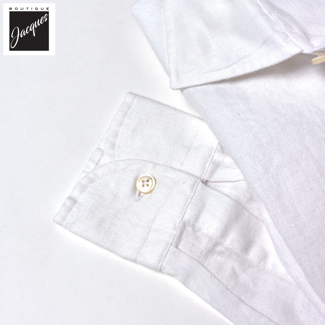 White Garment-Dyed Linen Modern Fit Casual Shirt - SONRISA