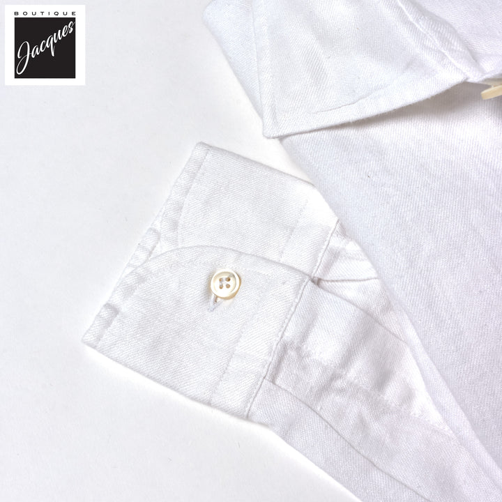 White Garment-Dyed Linen Modern Fit Casual Shirt - SONRISA