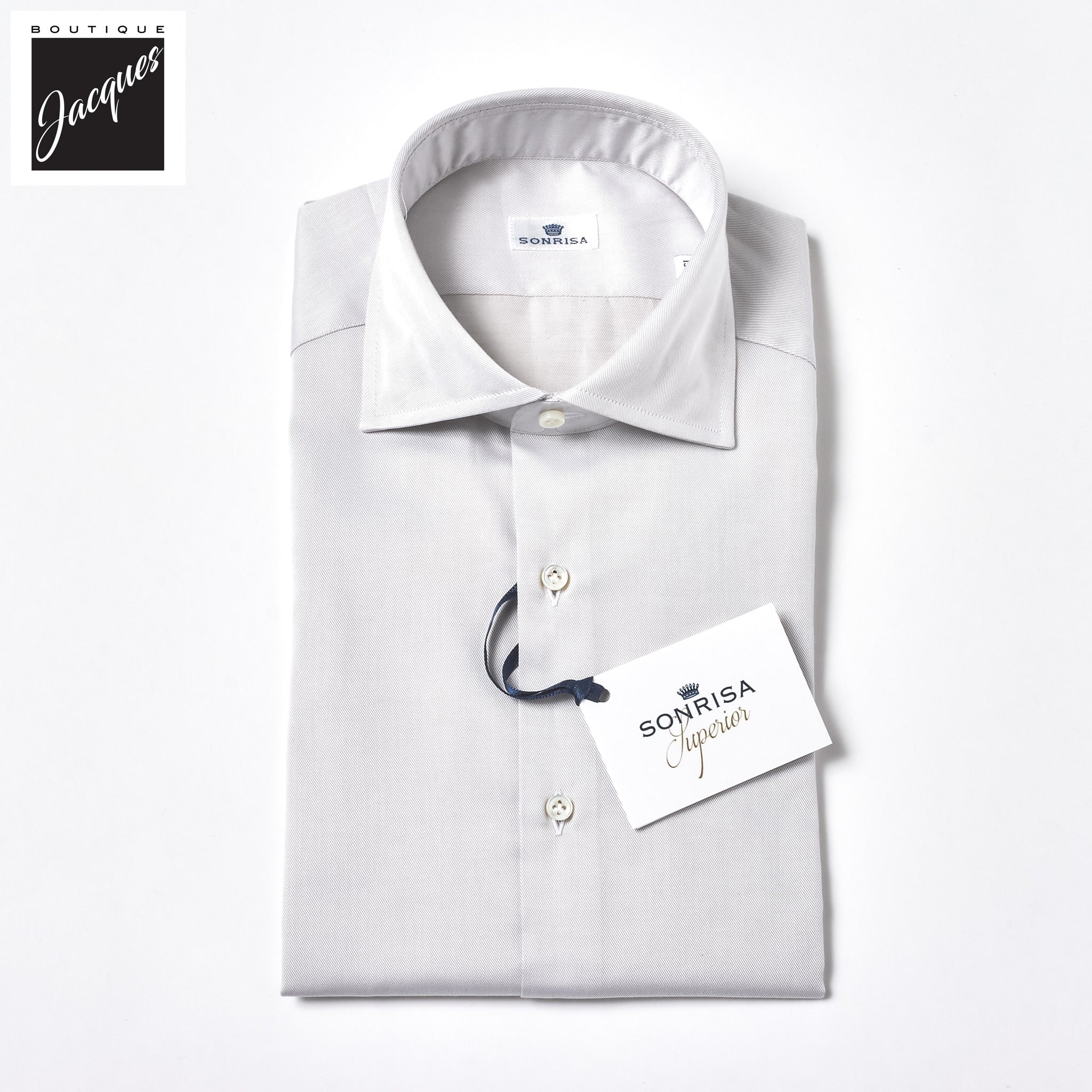 Ice Gray Superior Cotton Twill Modern Fit Dress Shirt - SONRISA - Boutique Jacques International
