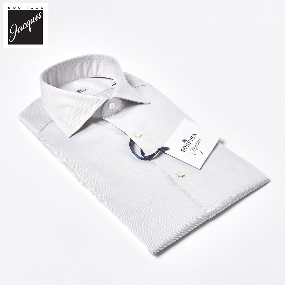 Ice Gray Superior Cotton Twill Modern Fit Dress Shirt - SONRISA - Boutique Jacques International