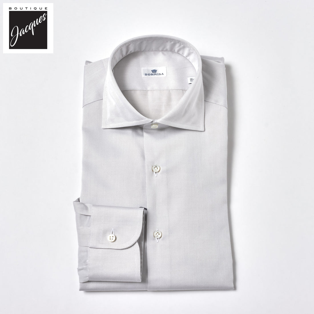 Ice Gray Superior Cotton Twill Modern Fit Dress Shirt - SONRISA - Boutique Jacques International