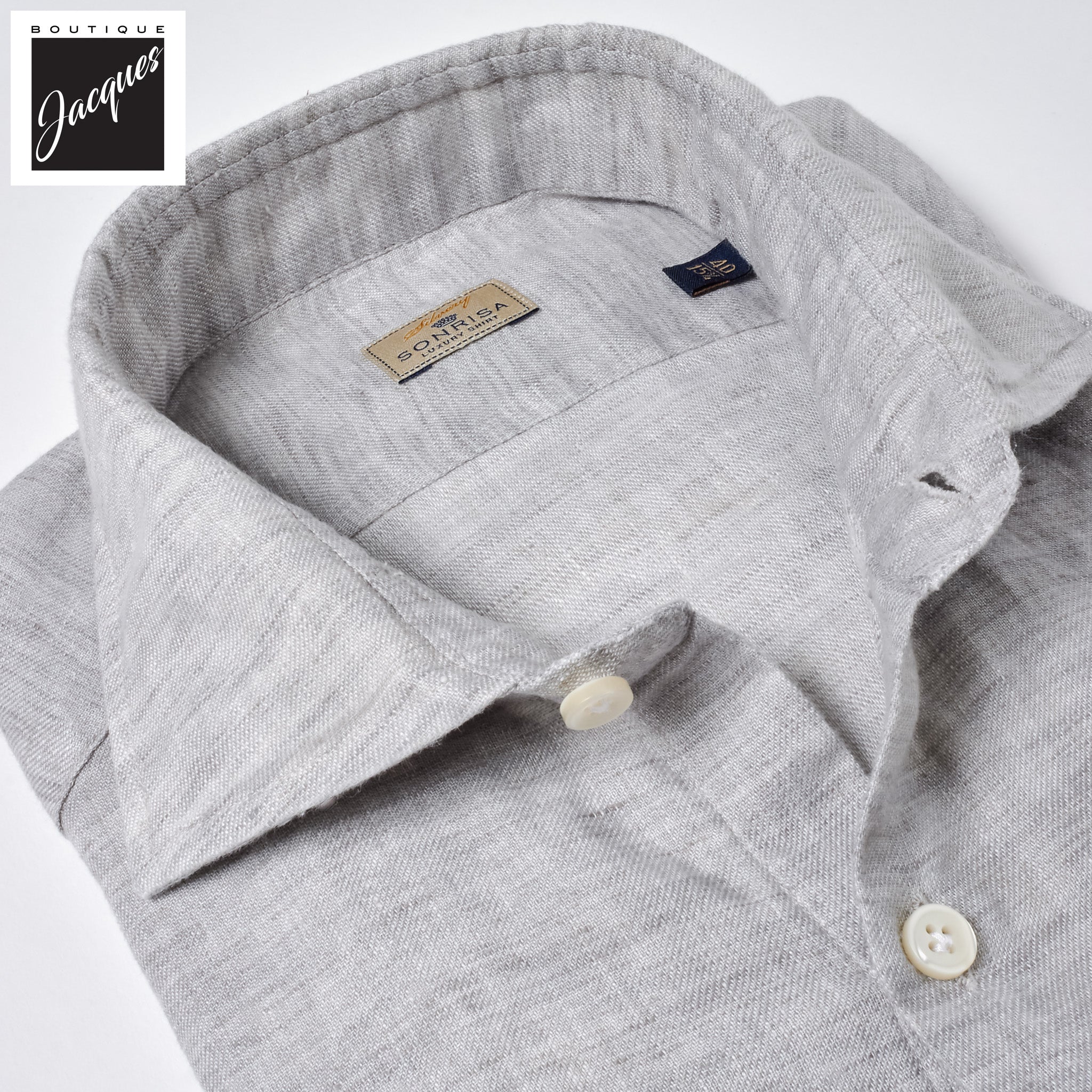Light Gray Garment-Dyed Linen Modern Fit Casual Shirt - SONRISA