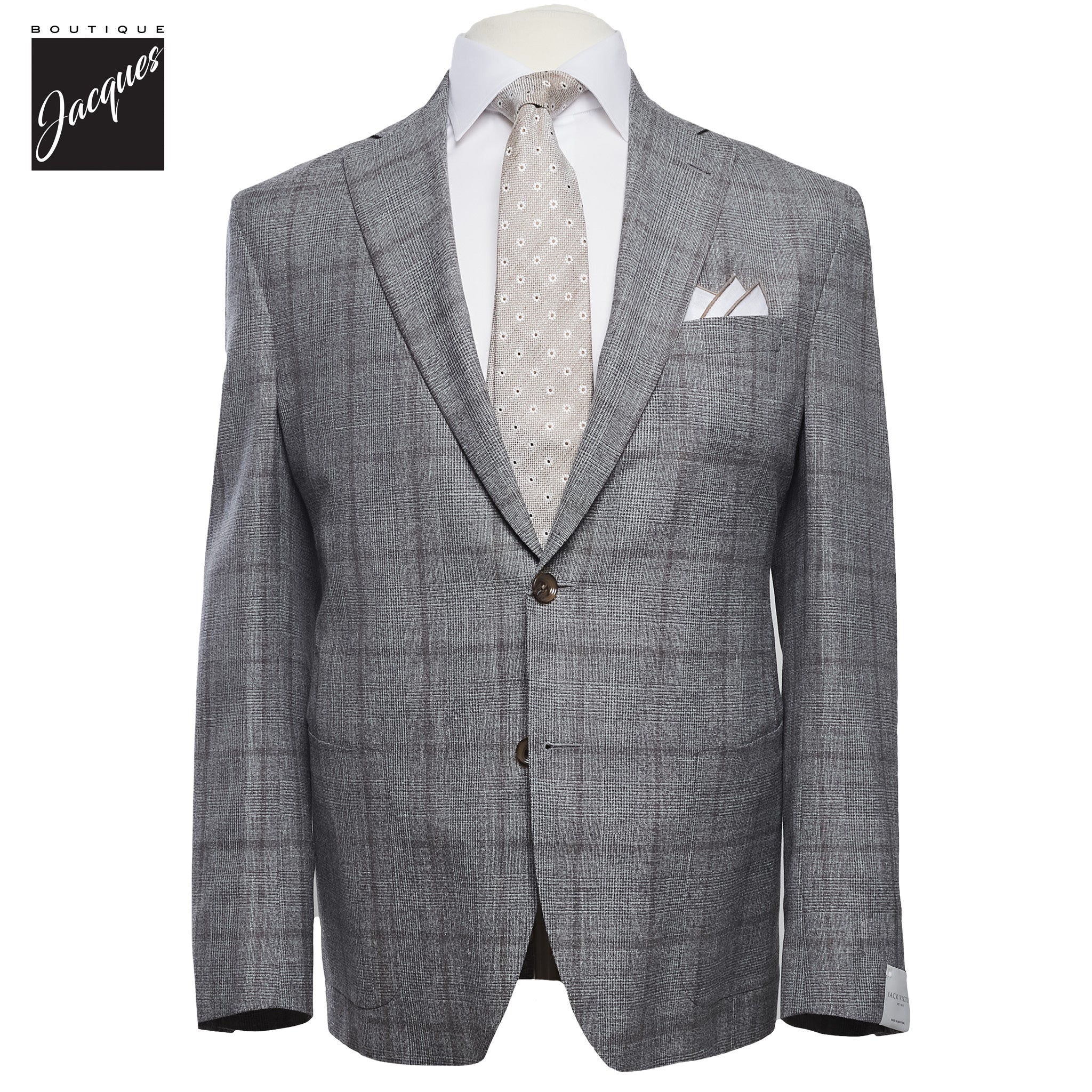 Gray Check Irving Contemporary Fit Wool/Silk/Linen Suit - Jack Victor