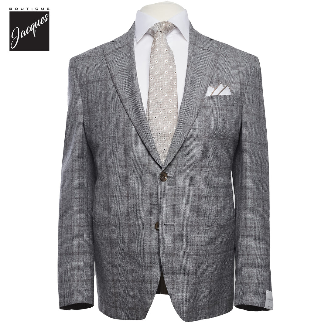 Gray Check Irving Contemporary Fit Wool/Silk/Linen Suit - Jack Victor - Boutique Jacques International