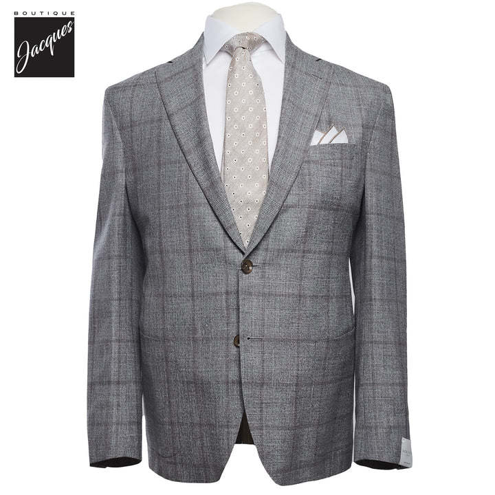 Gray Check Irving Contemporary Fit Wool/Silk/Linen Suit - Jack Victor - Boutique Jacques International