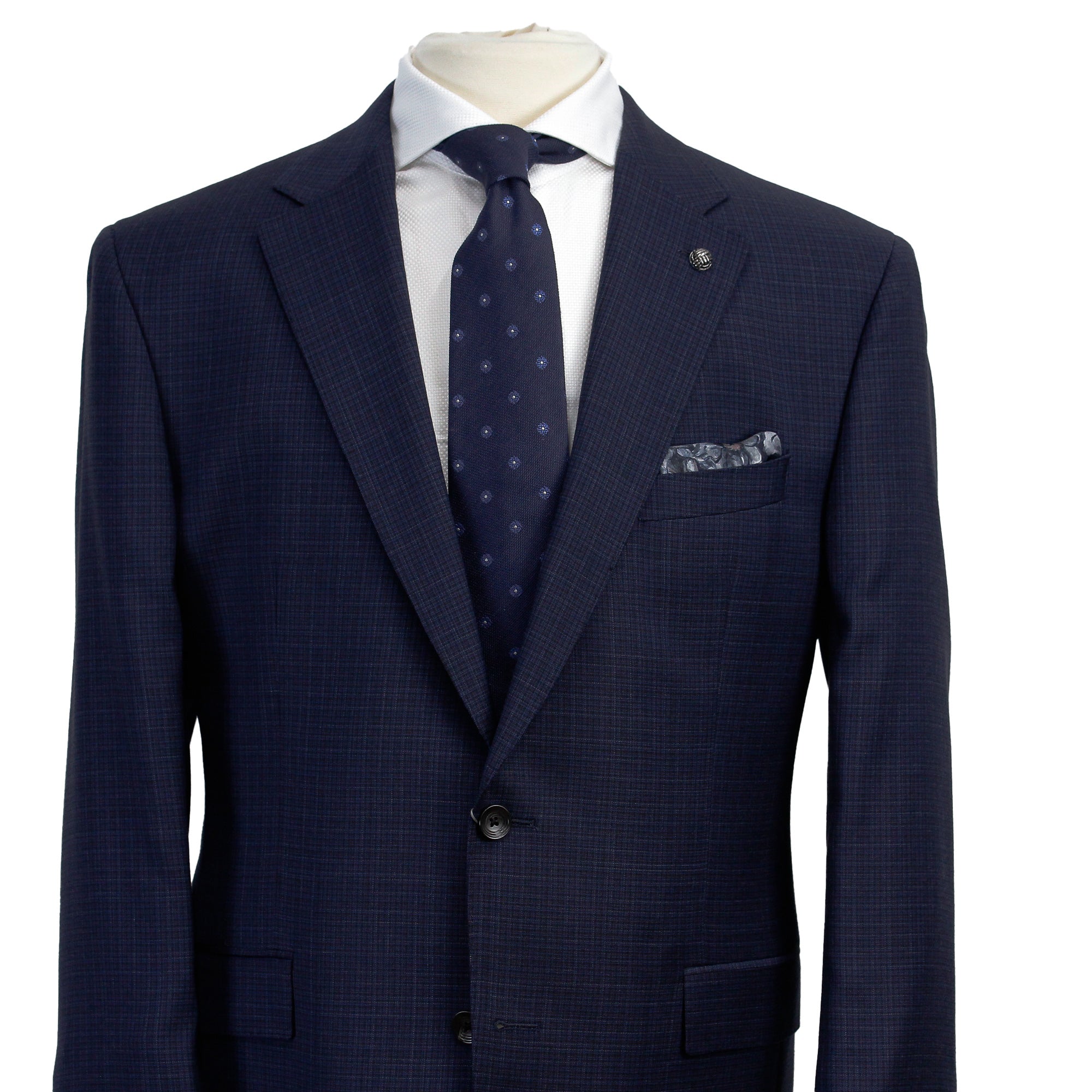 Navy Neat Check Esprit Modern Fit Loro Piana Wool Suit - Jack Victor