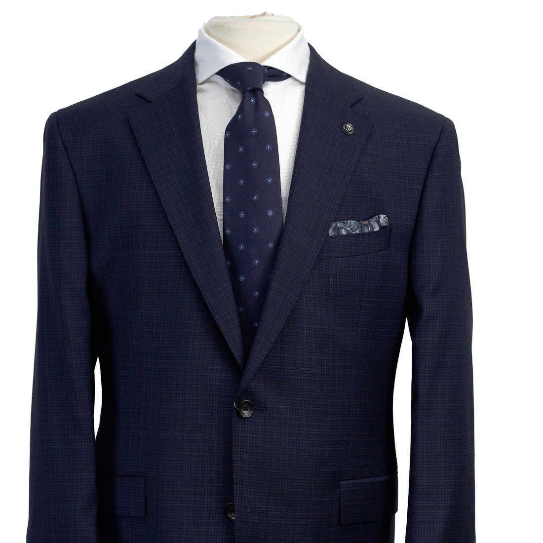 Navy Neat Check Esprit Modern Fit Loro Piana Wool Suit - Jack Victor