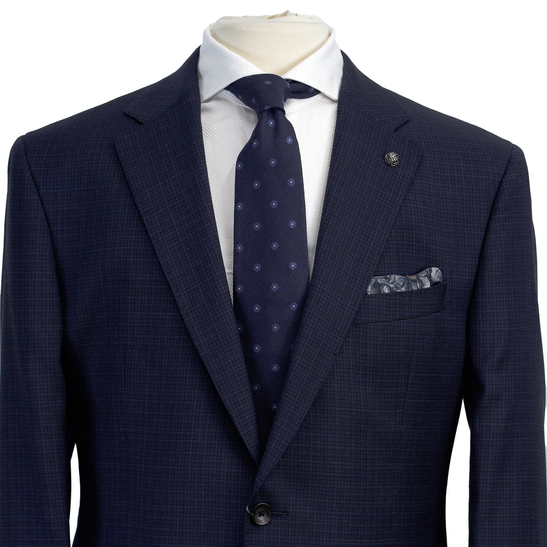 Navy Neat Check Esprit Modern Fit Loro Piana Wool Suit - Jack Victor