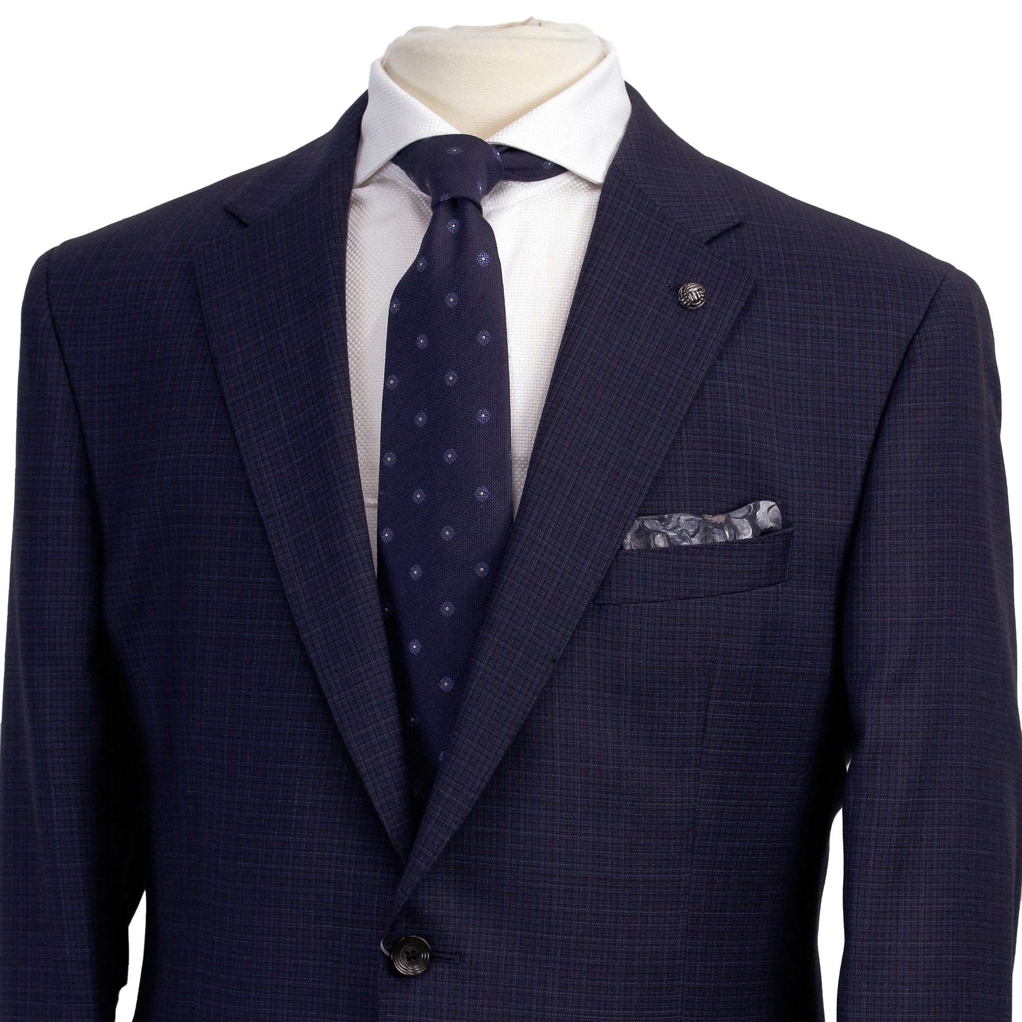 Navy Neat Check Esprit Modern Fit Loro Piana Wool Suit - Jack Victor