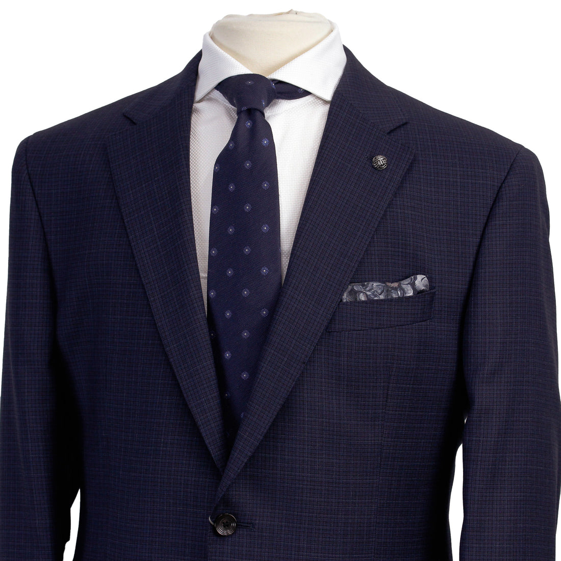 Navy Neat Check Esprit Modern Fit Loro Piana Wool Suit - Jack Victor