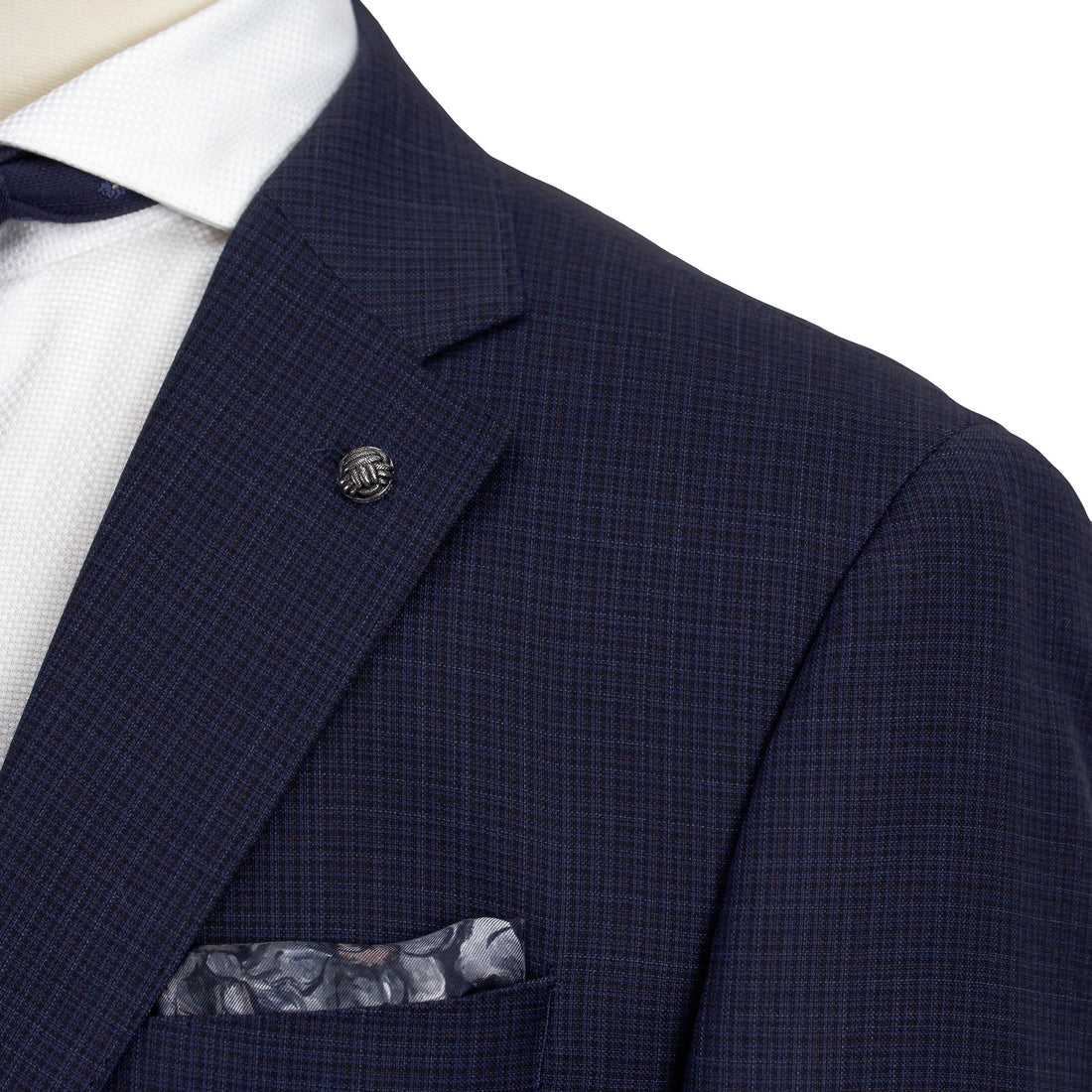 Navy Neat Check Esprit Modern Fit Loro Piana Wool Suit - Jack Victor
