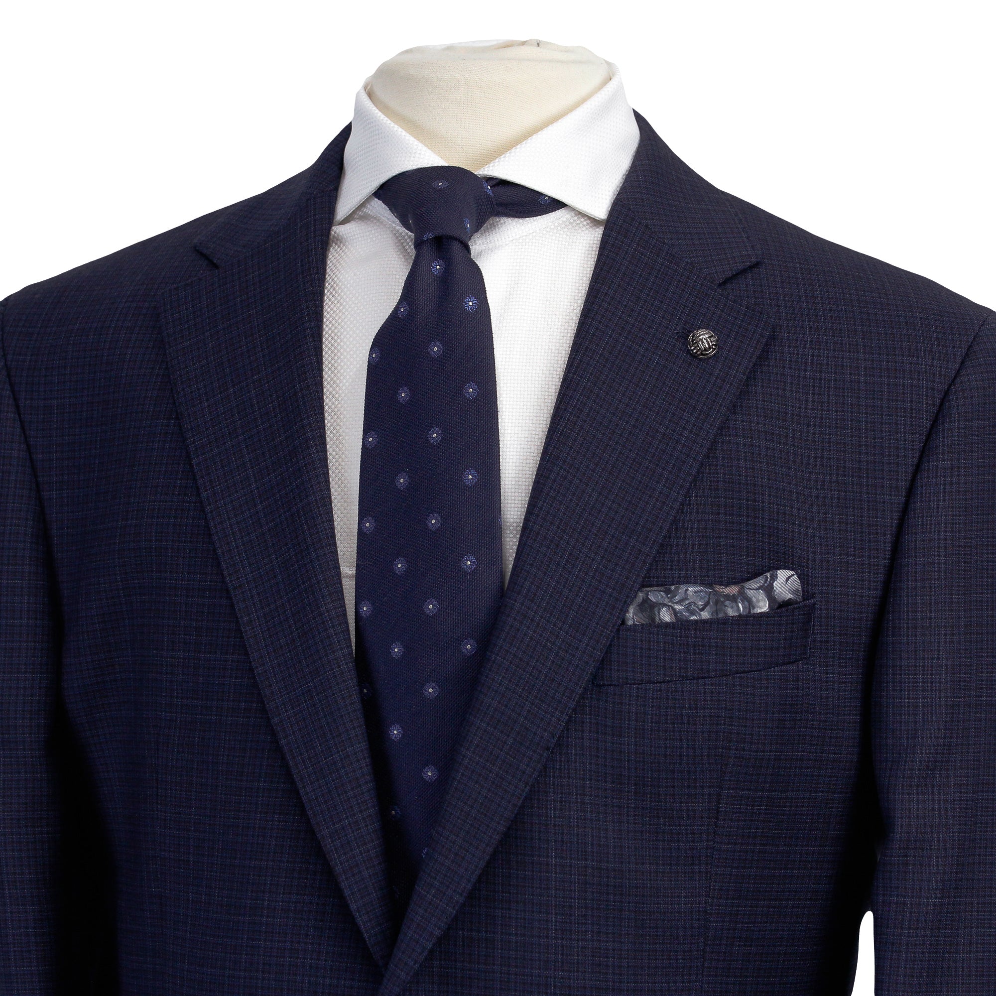 Navy Neat Check Esprit Modern Fit Loro Piana Wool Suit - Jack Victor