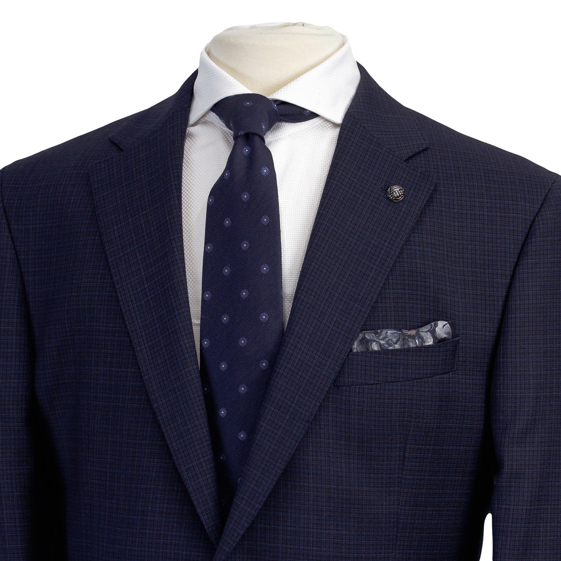 Navy Neat Check Esprit Modern Fit Loro Piana Wool Suit - Jack Victor