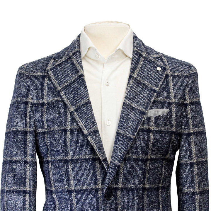 Blue Check Wool Jersey Contemporary Fit Sport Jacket - L.B.M 1911