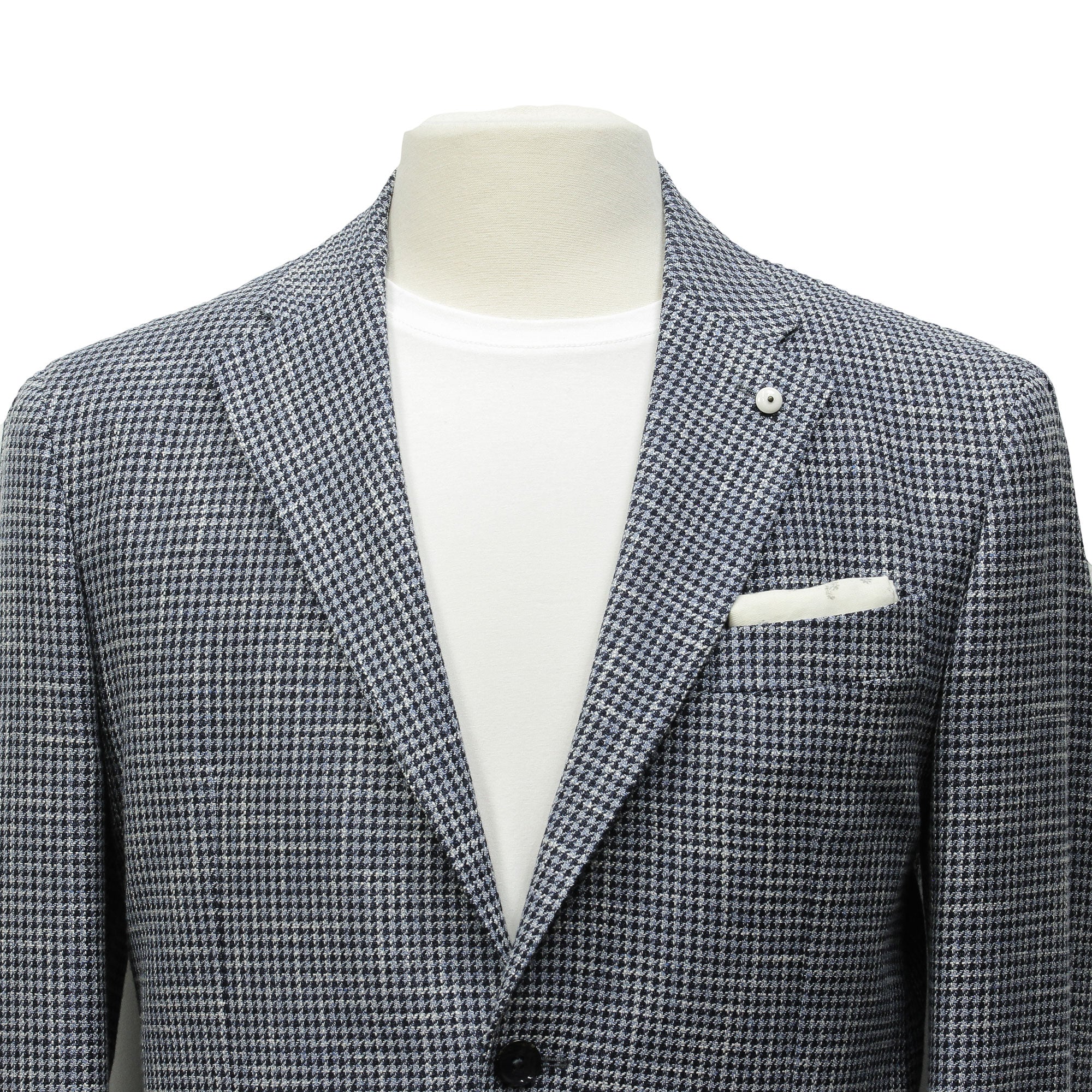 Blue Houndstooth Wool/Cotton/Linen Unconstructed Contemporary Sport Coat - L.B.M. 1911
