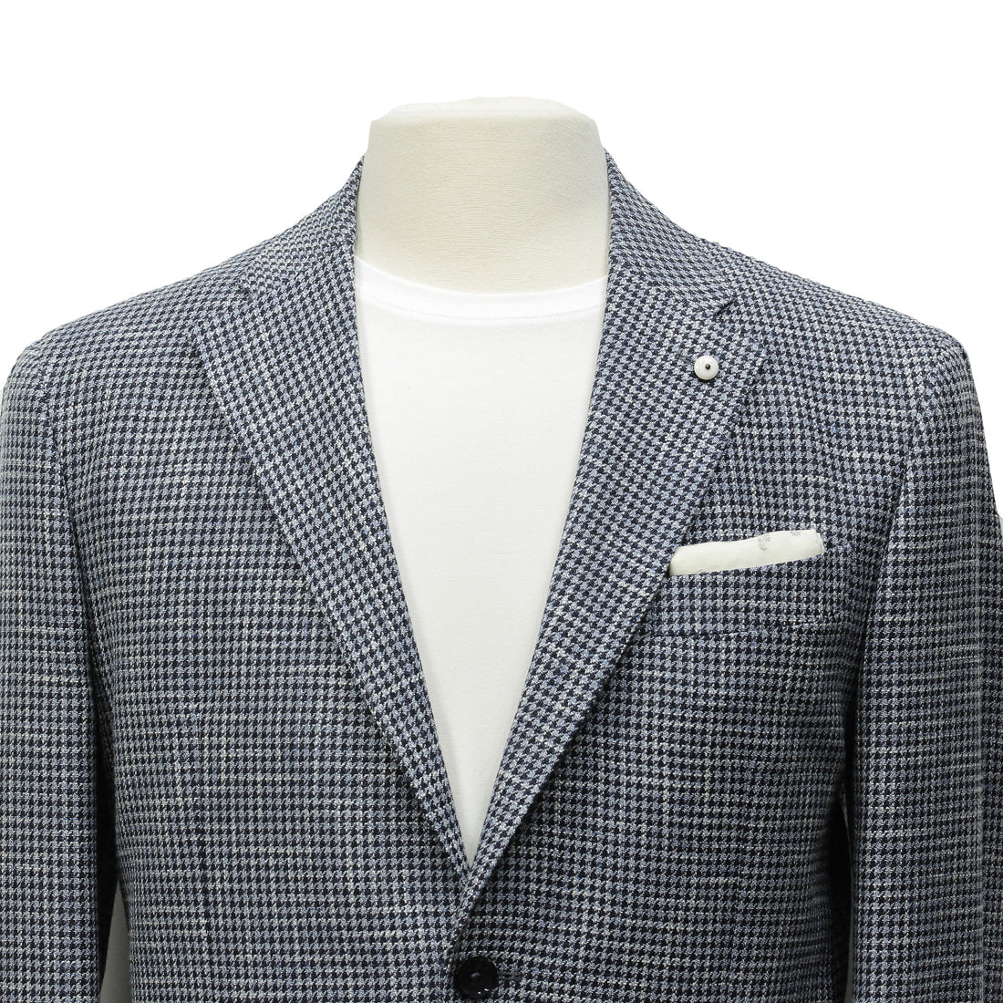 Blue Houndstooth Wool/Cotton/Linen Unconstructed Contemporary Sport Coat - L.B.M. 1911