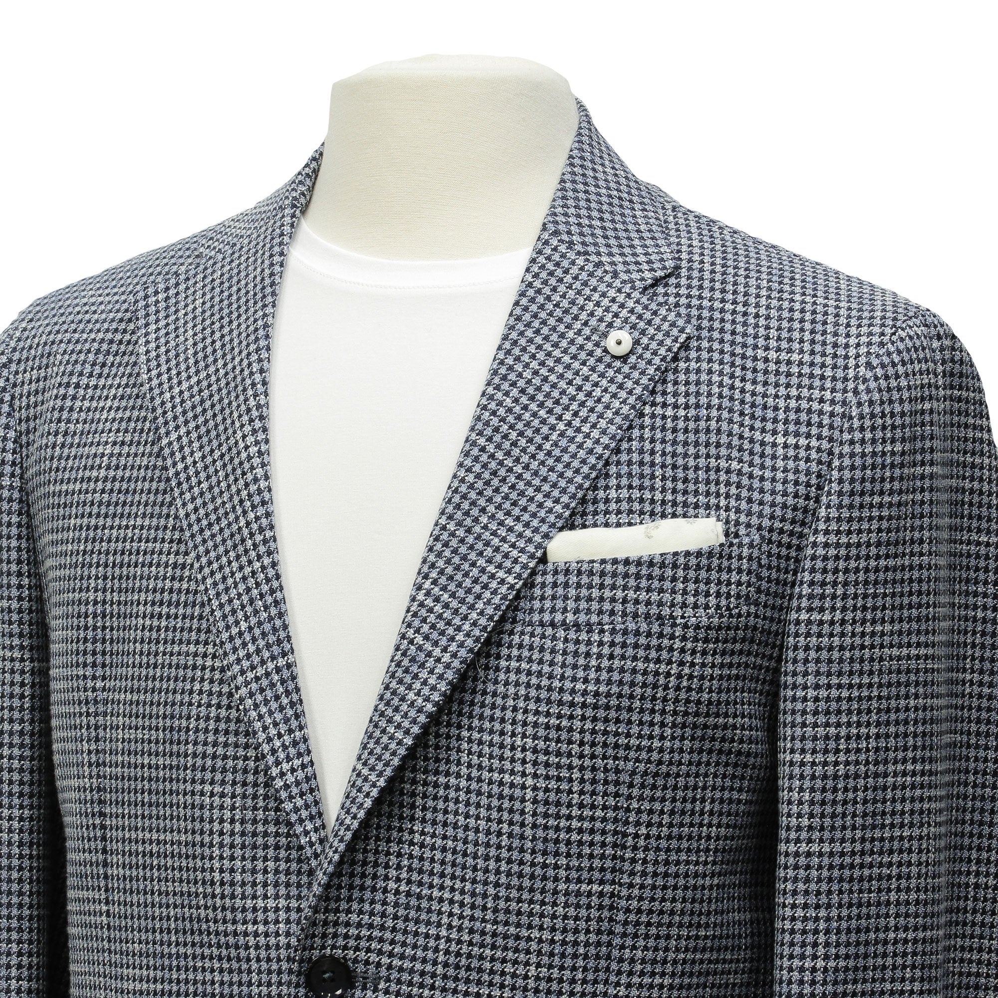 Blue Houndstooth Wool/Cotton/Linen Unconstructed Contemporary Sport Coat - L.B.M. 1911
