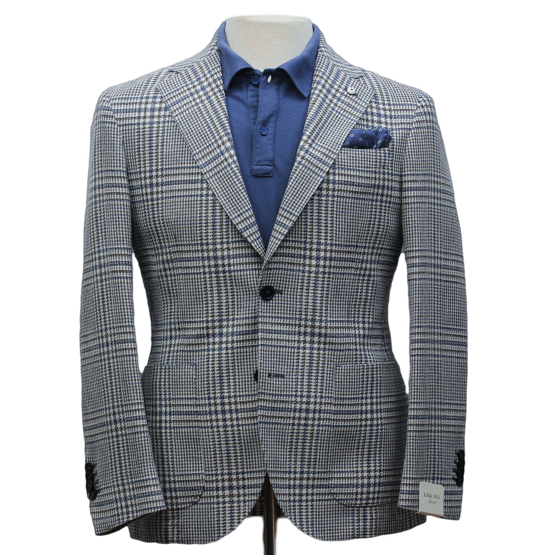 Blue Prince of Wales Cotton Contemporary Fit Sport Jacket - L.B.M 1911
