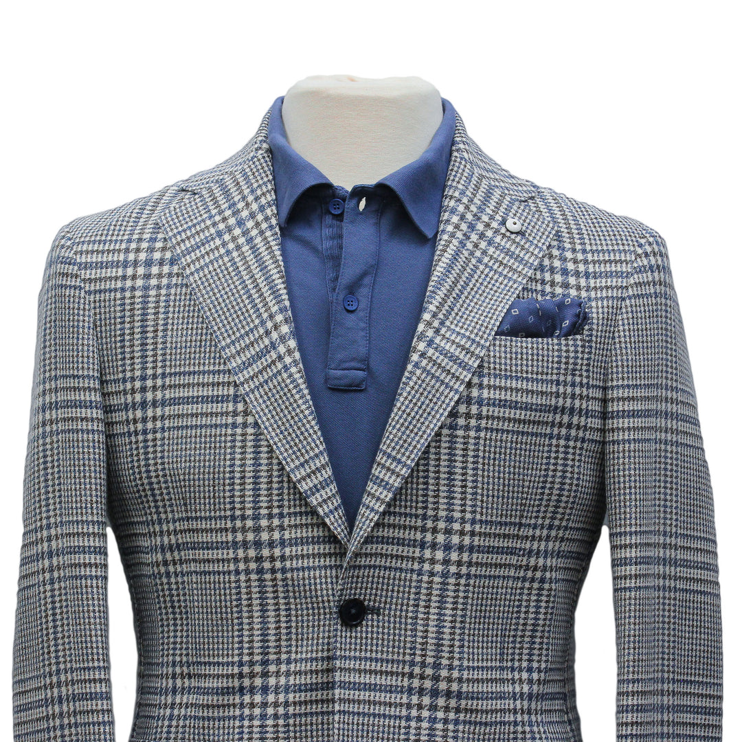 Blue Prince of Wales Cotton Contemporary Fit Sport Jacket - L.B.M 1911