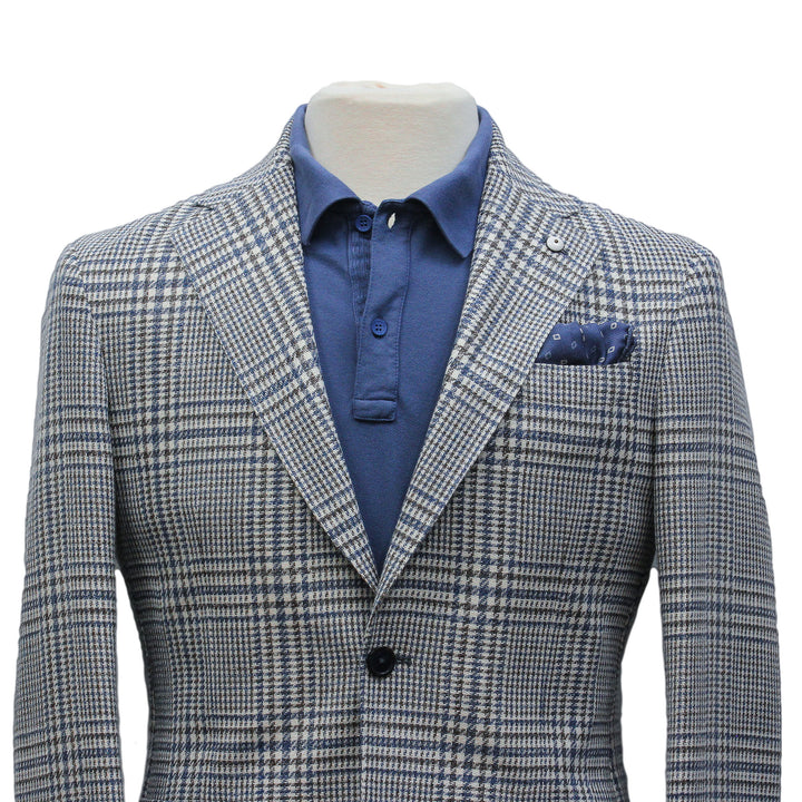 Blue Prince of Wales Cotton Contemporary Fit Sport Jacket - L.B.M 1911