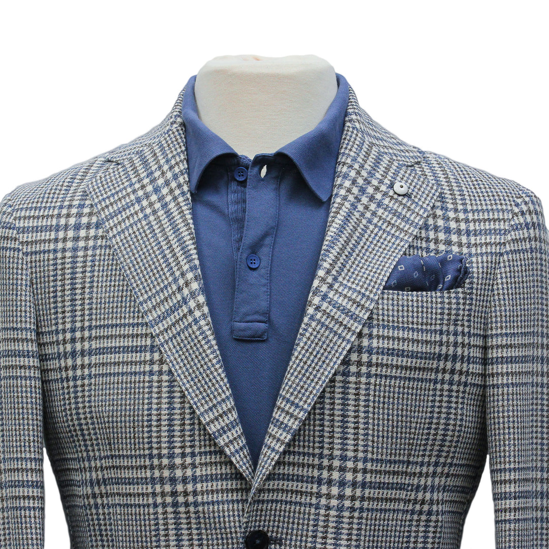 Blue Prince of Wales Cotton Contemporary Fit Sport Jacket - L.B.M 1911