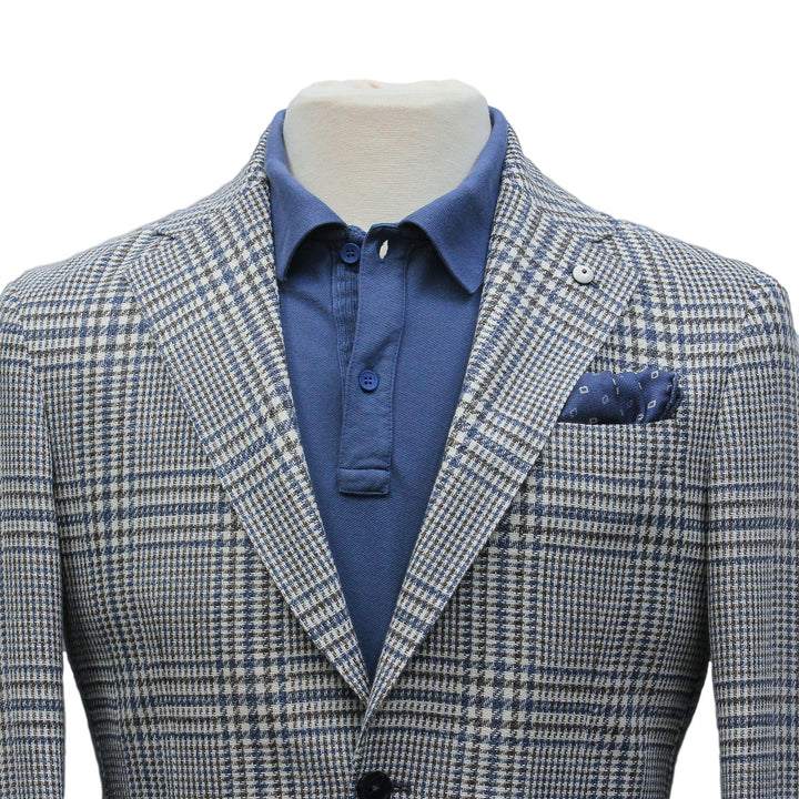 Blue Prince of Wales Cotton Contemporary Fit Sport Jacket - L.B.M 1911