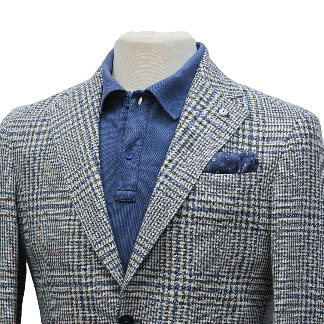 Blue Prince of Wales Cotton Contemporary Fit Sport Jacket - L.B.M 1911