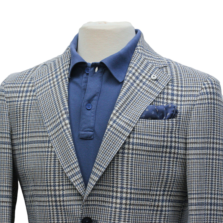 Blue Prince of Wales Cotton Contemporary Fit Sport Jacket - L.B.M 1911