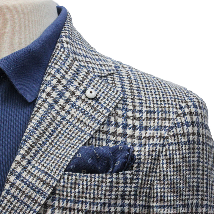 Blue Prince of Wales Cotton Contemporary Fit Sport Jacket - L.B.M 1911