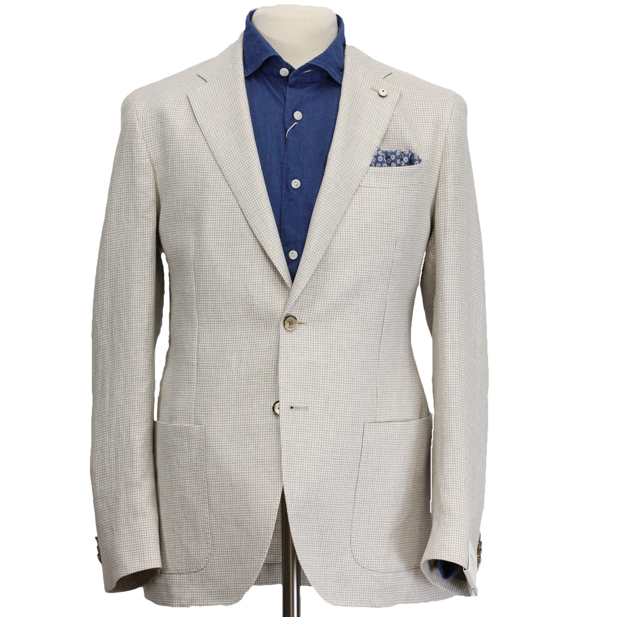 Oatmeal Houndstooth Linen Unconstructed Jacket - LBM 1911 - Boutique Jacques International