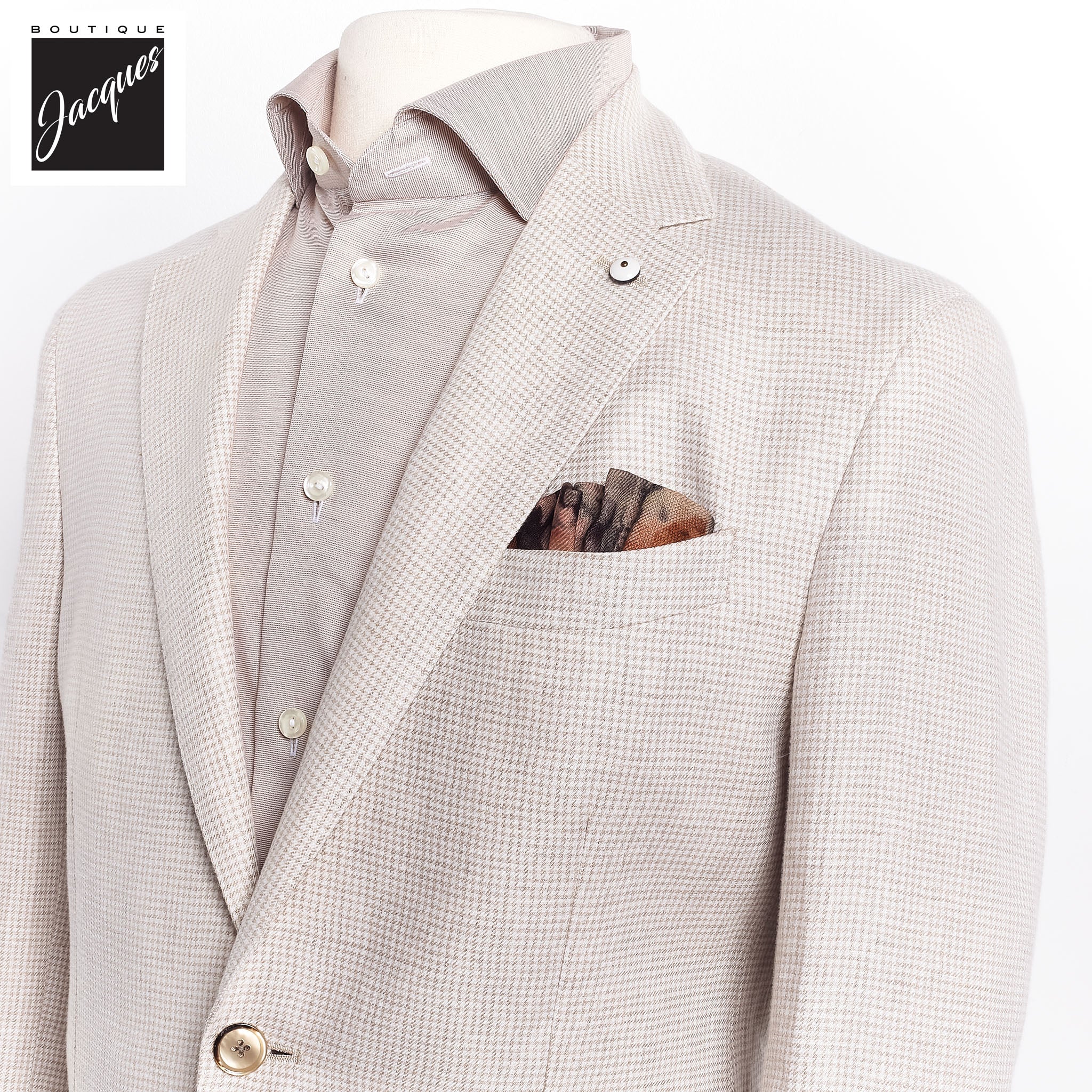 Oatmeal Houndstooth Linen Unconstructed Jacket - LBM 1911 - Boutique Jacques International