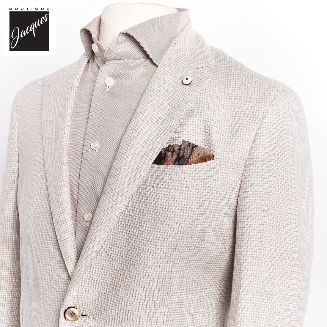 Oatmeal Houndstooth Linen Unconstructed Jacket - LBM 1911 - Boutique Jacques International