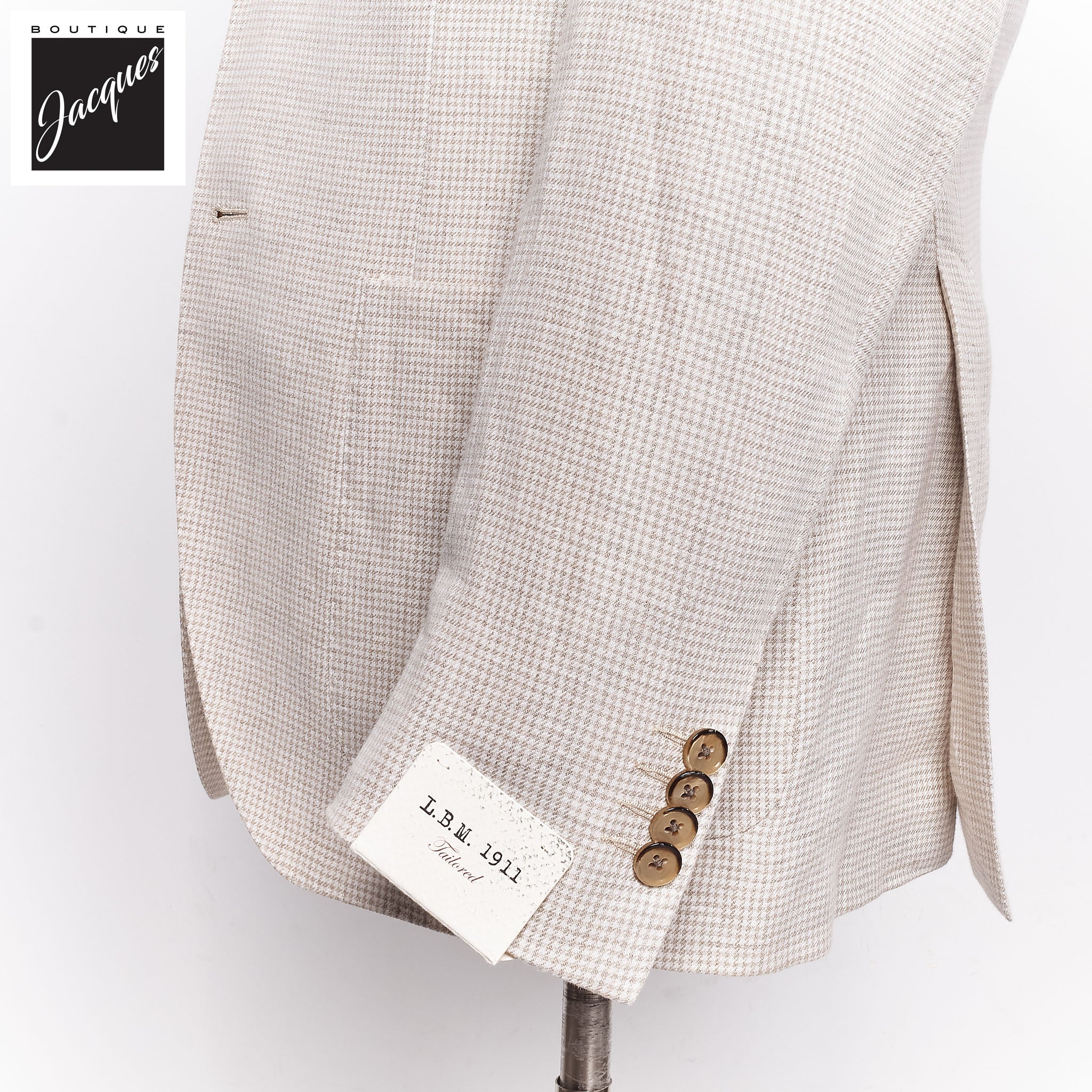 Oatmeal Houndstooth Linen Unconstructed Jacket - LBM 1911 - Boutique Jacques International