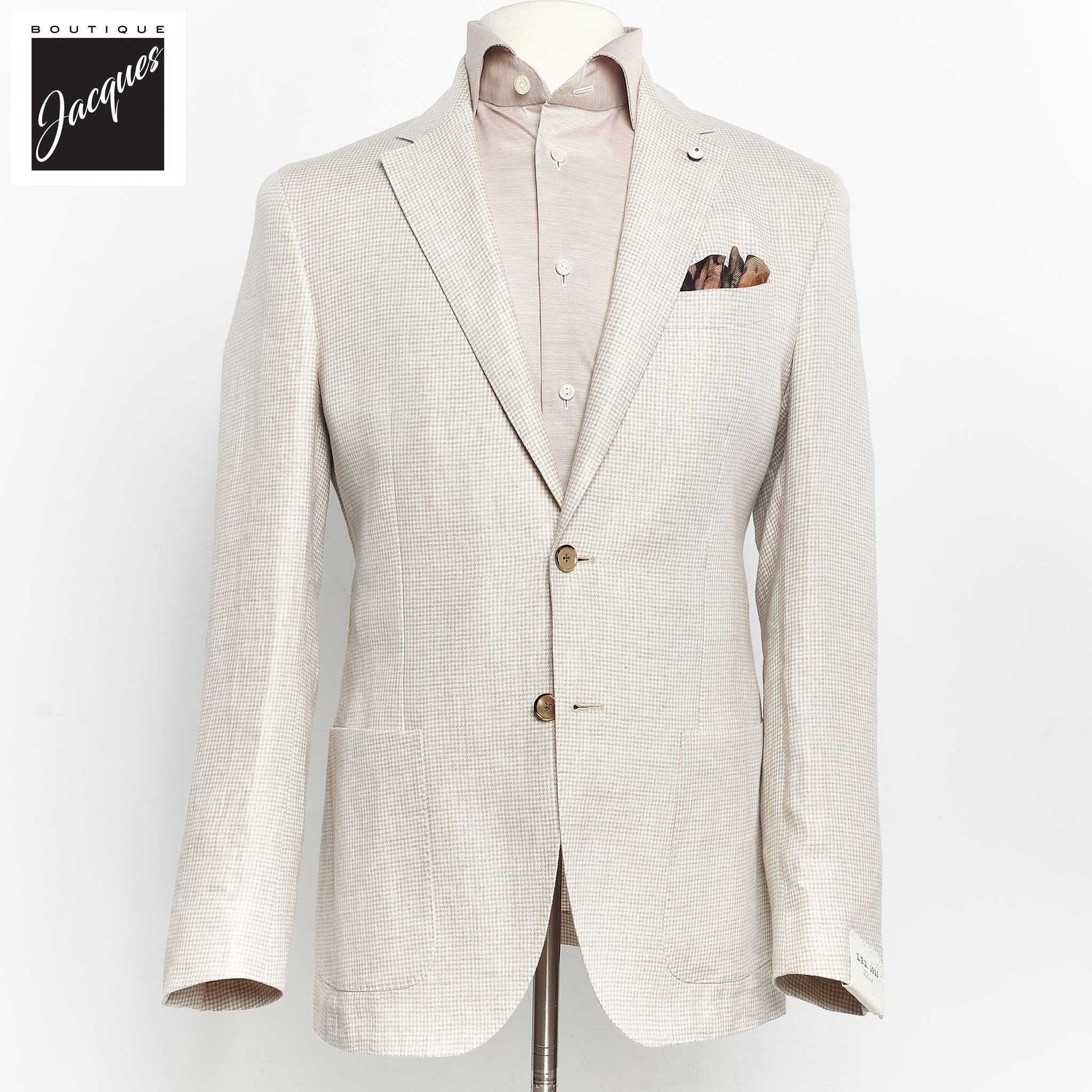 Oatmeal Houndstooth Linen Unconstructed Jacket - LBM 1911 - Boutique Jacques International