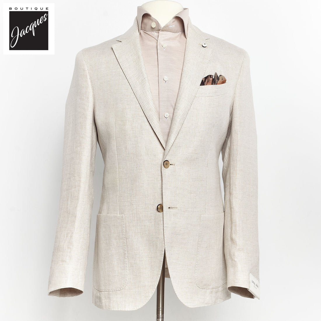 Oatmeal Houndstooth Linen Unconstructed Jacket - LBM 1911 - Boutique Jacques International