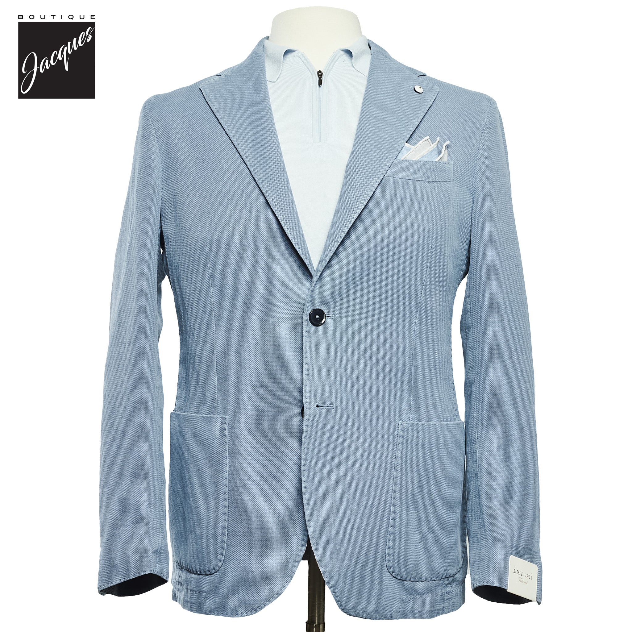 Light Blue Solid Cotton-Ramie Unconstructed Contemporary Fit Sport Jacket - L.B.M. 1911