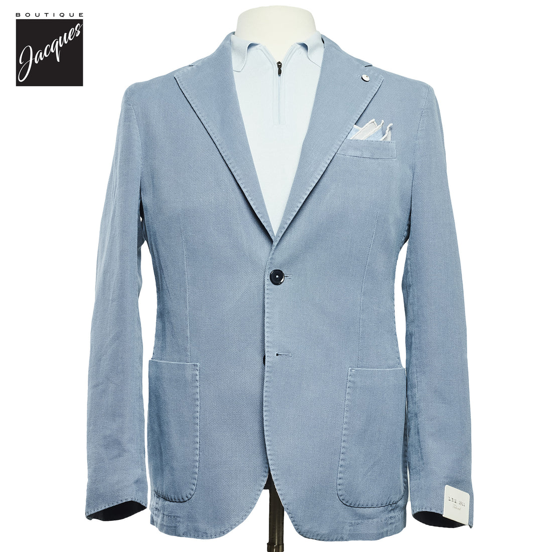 Light Blue Solid Cotton-Ramie Unconstructed Contemporary Fit Sport Jacket - L.B.M. 1911