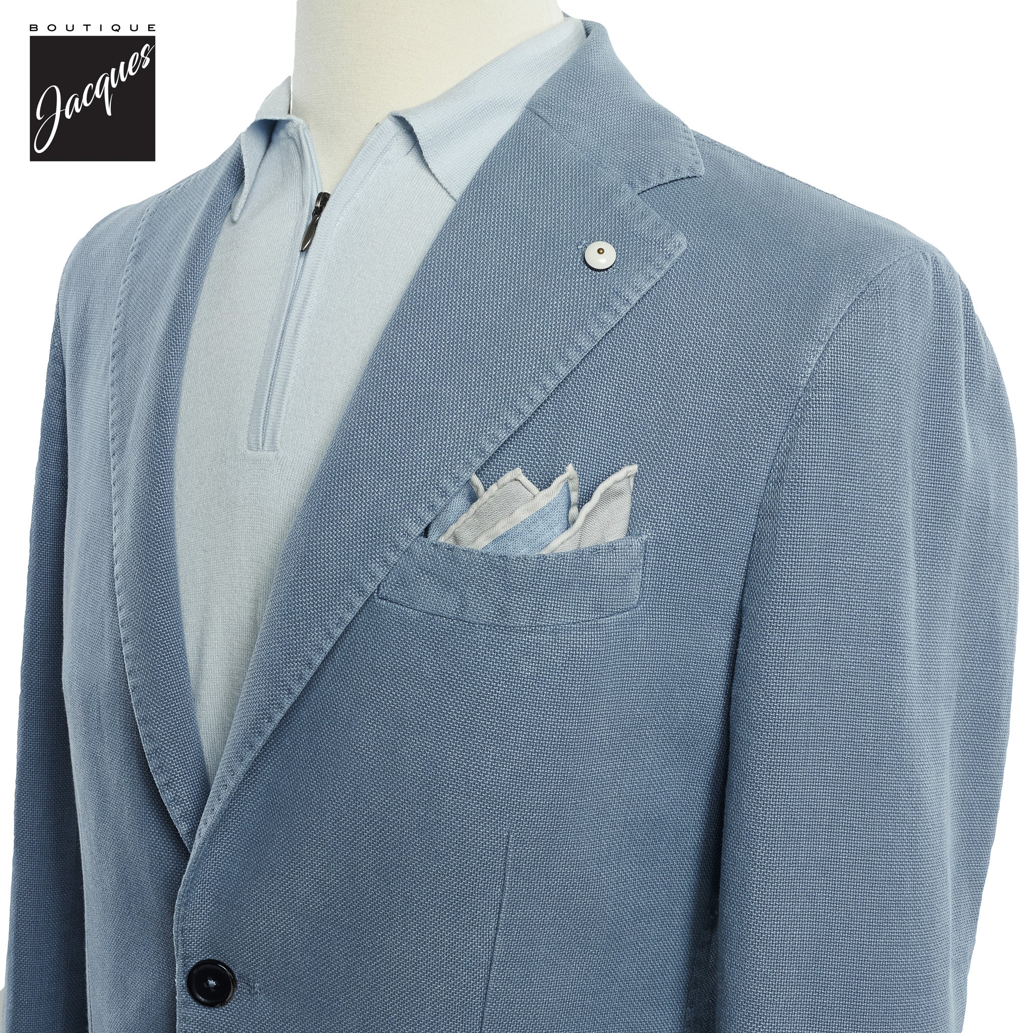 Light Blue Solid Cotton-Ramie Unconstructed Contemporary Fit Sport Jacket - L.B.M. 1911