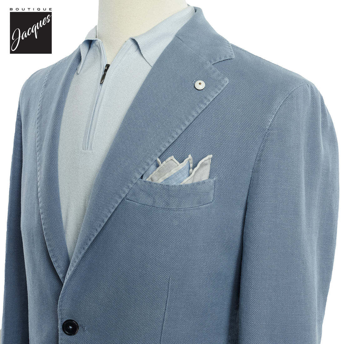 Light Blue Solid Cotton-Ramie Unconstructed Contemporary Fit Sport Jacket - L.B.M. 1911