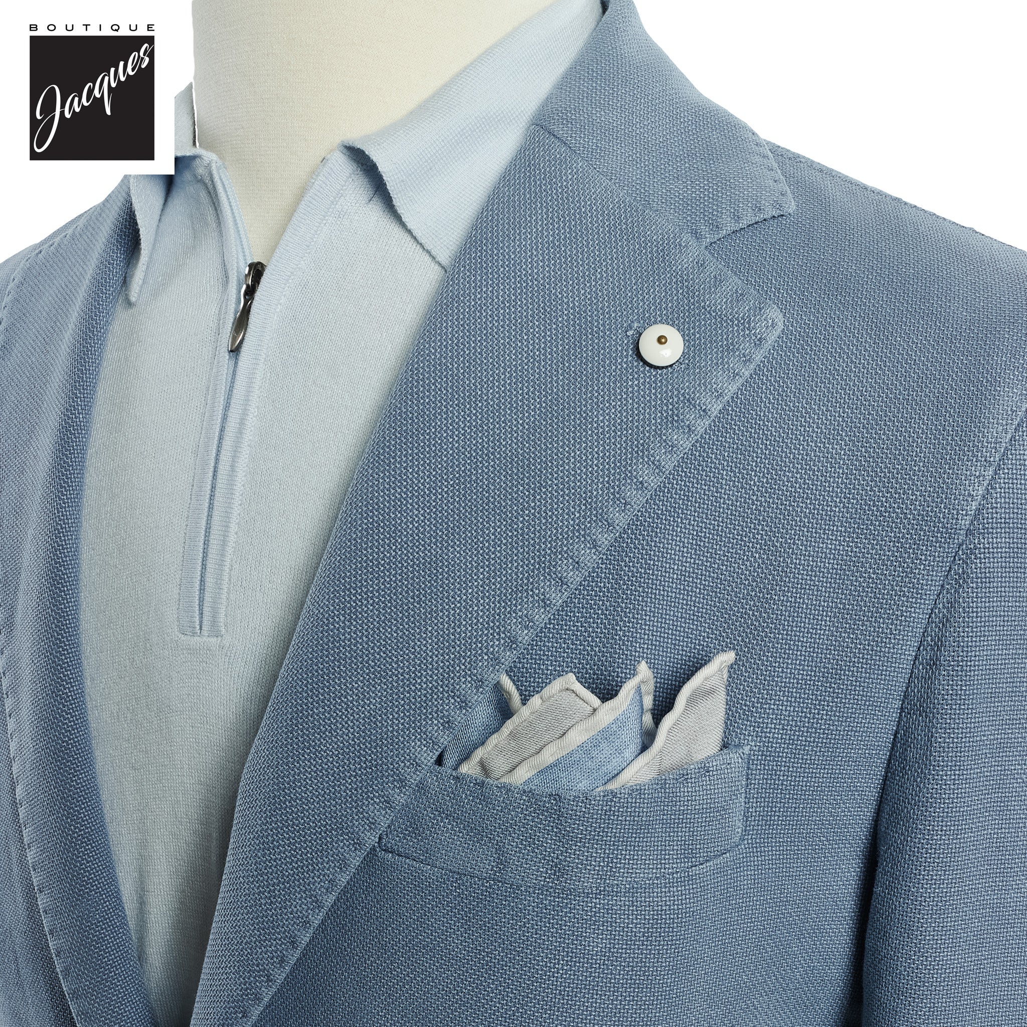 Light Blue Solid Cotton-Ramie Unconstructed Contemporary Fit Sport Jacket - L.B.M. 1911