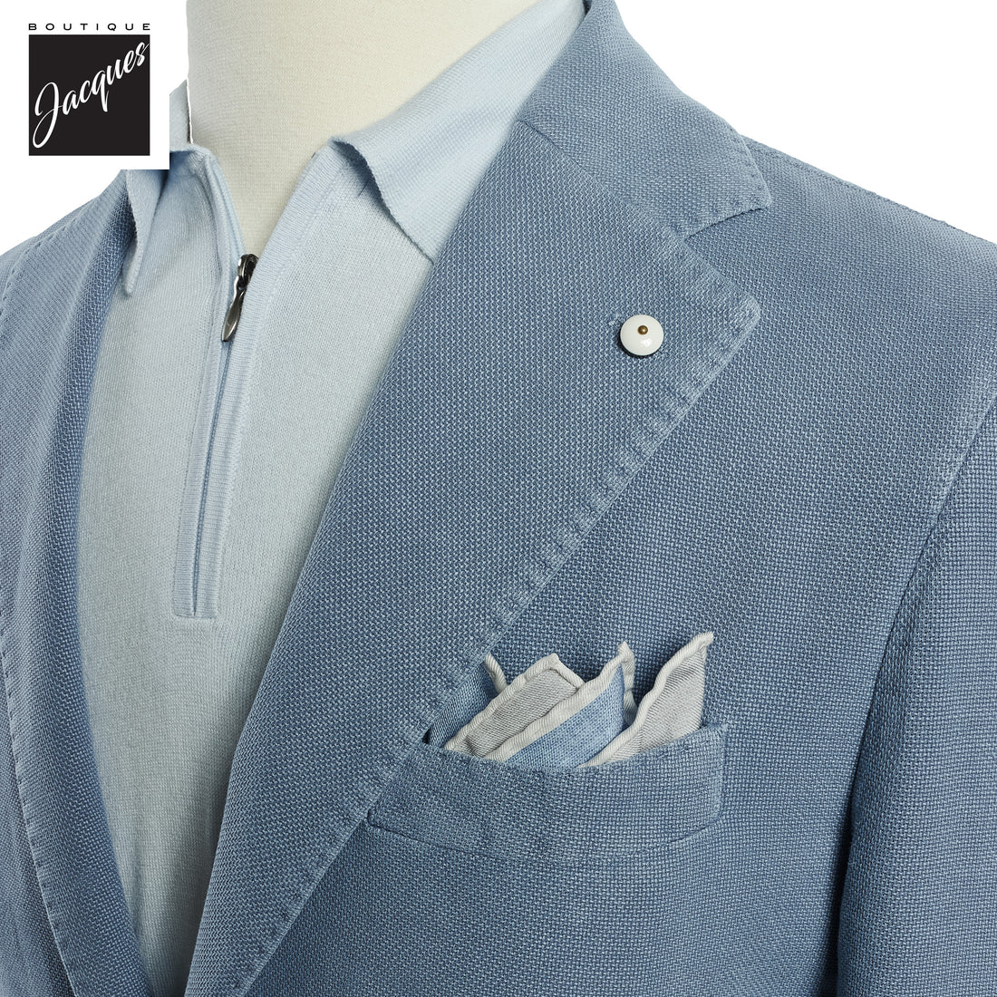 Light Blue Solid Cotton-Ramie Unconstructed Contemporary Fit Sport Jacket - L.B.M. 1911