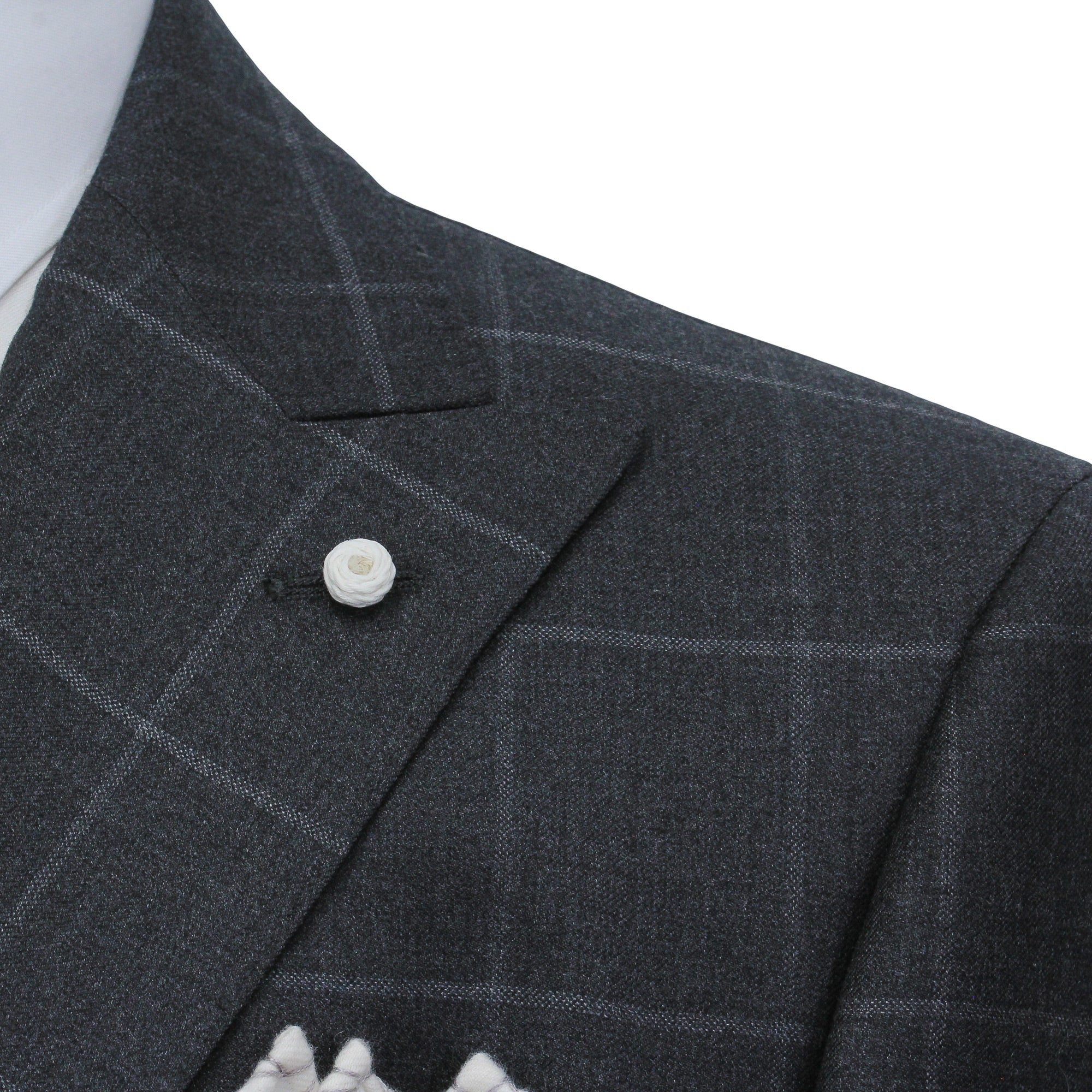 Gray Windowpane Wool Mantua Slim Fit Suit Peak Lapel - Luigi Bianchi