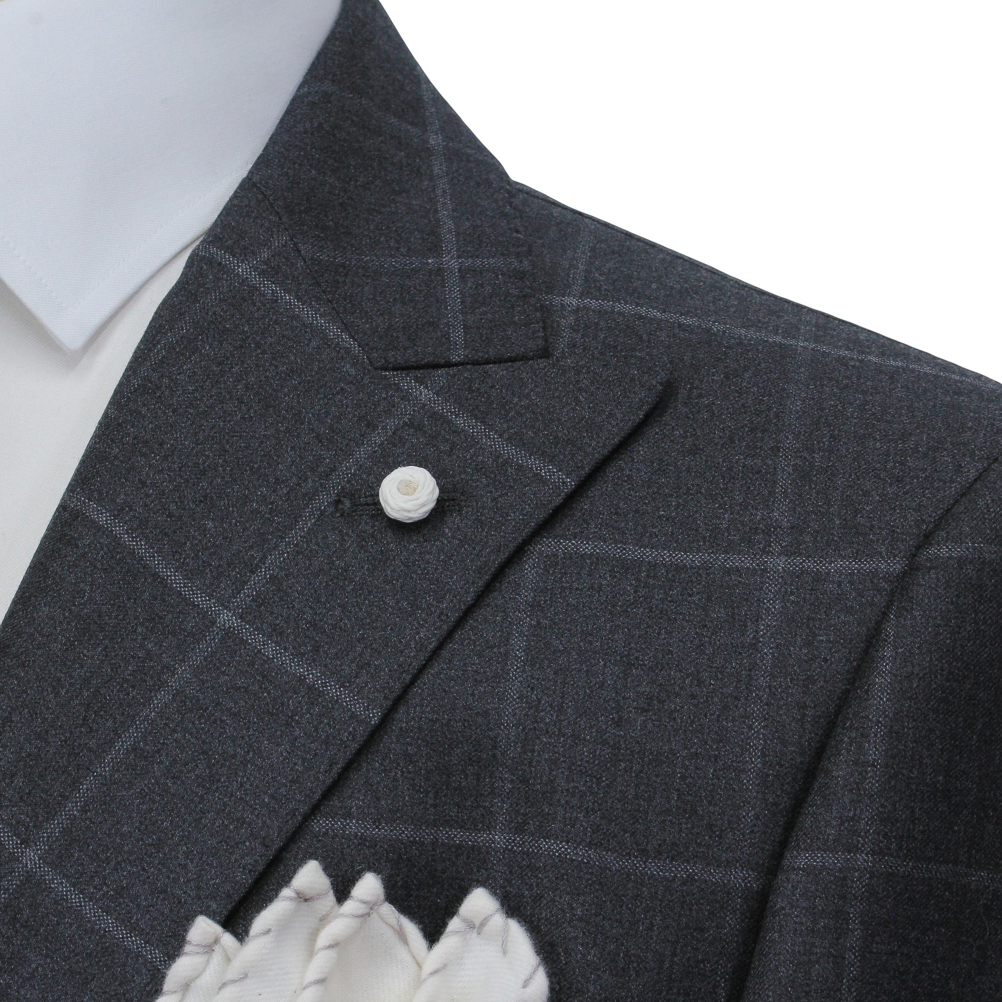 Gray Windowpane Wool Mantua Slim Fit Suit Peak Lapel - Luigi Bianchi