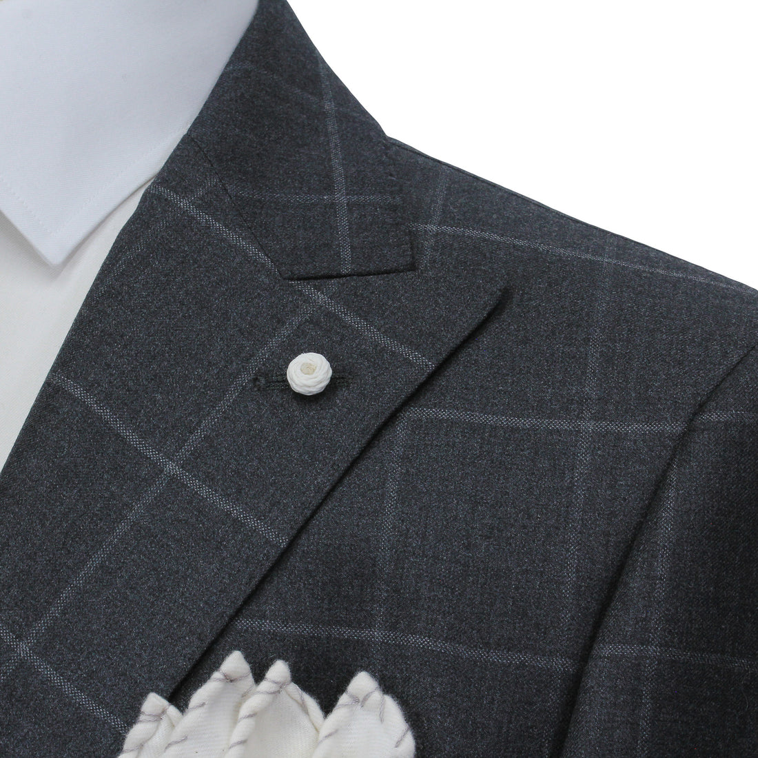 Gray Windowpane Wool Mantua Slim Fit Suit Peak Lapel - Luigi Bianchi